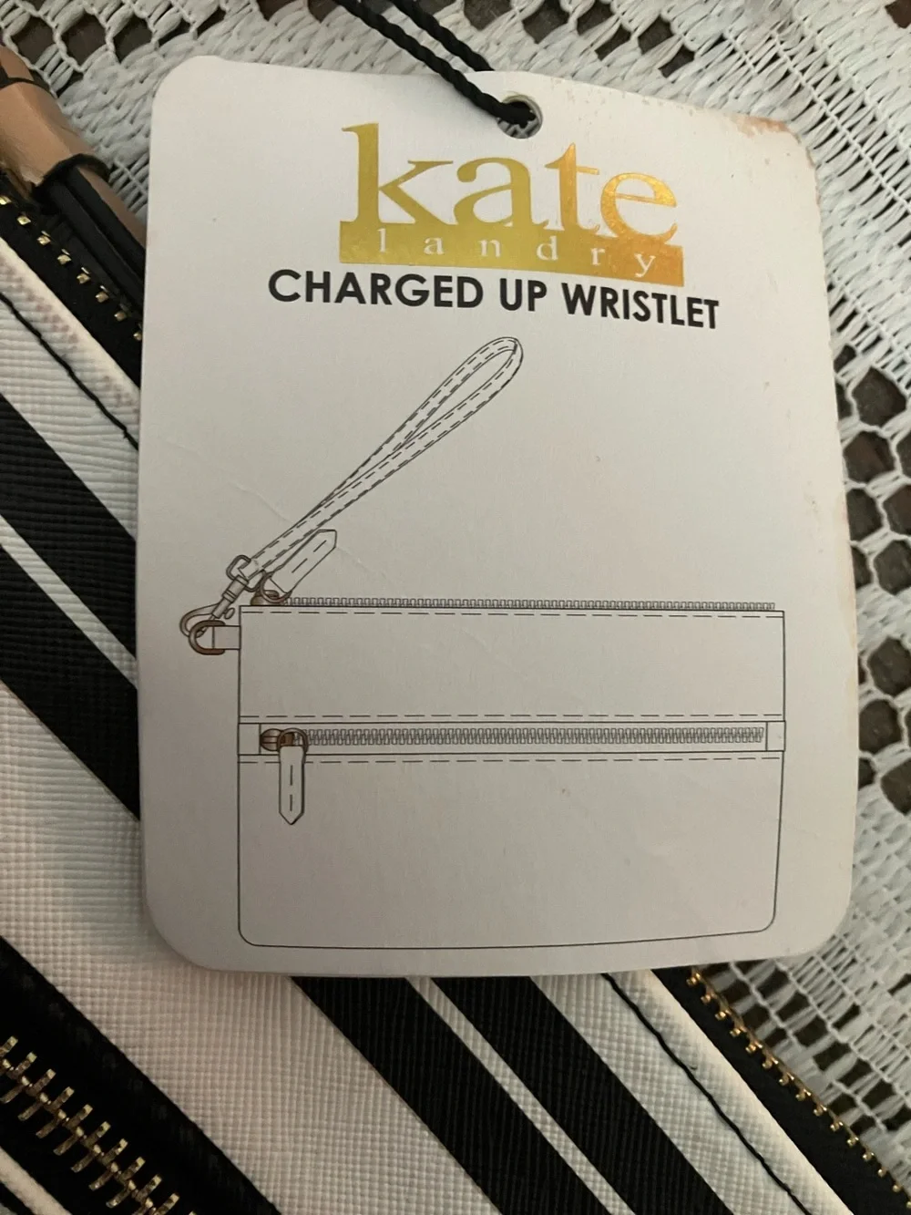 Kate Landry Black and White Striped Wristlet with Gold Accents